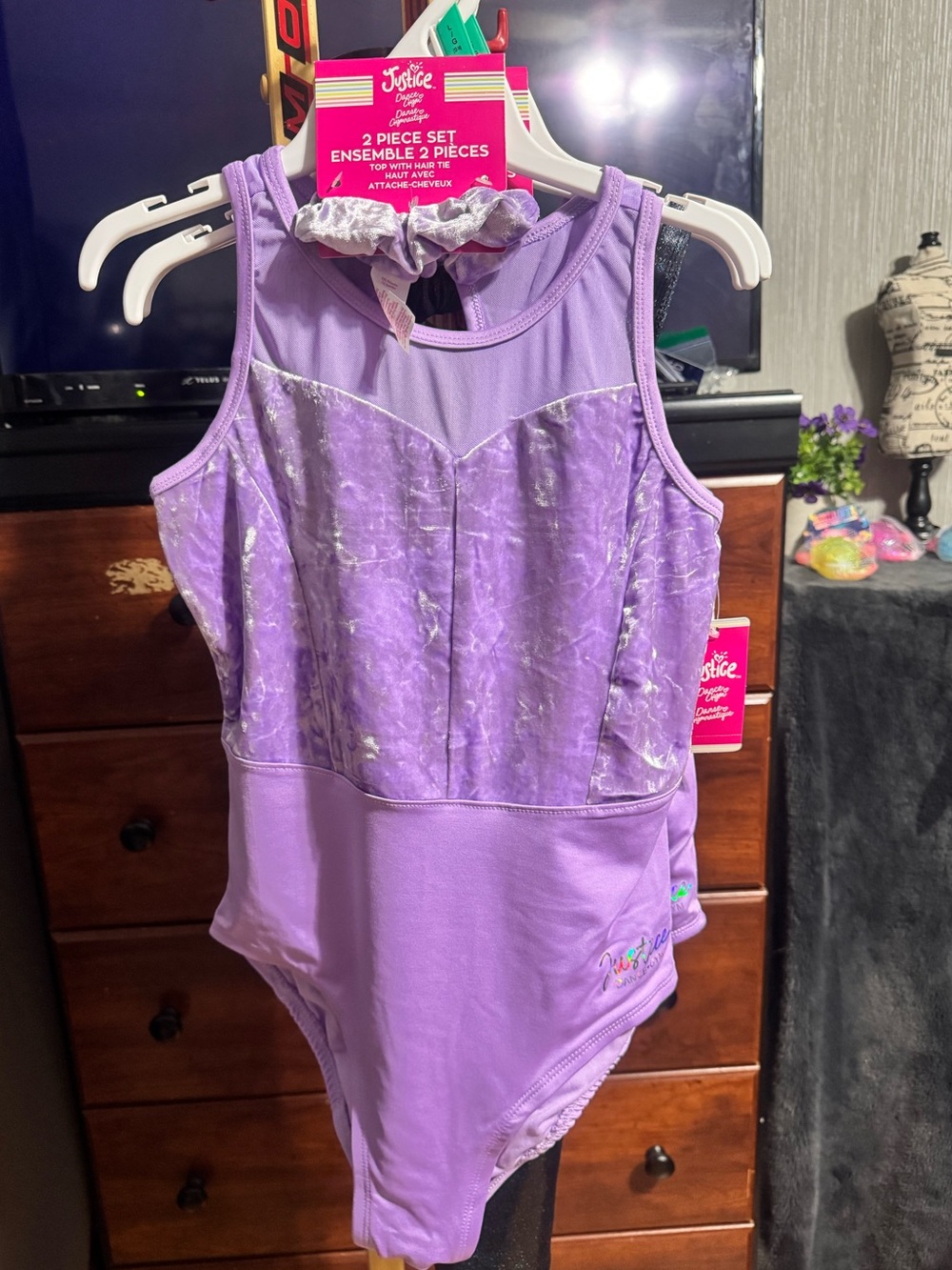 2 Justice Girls Lavender 2-Piece Leotard Sets! Both size Large!